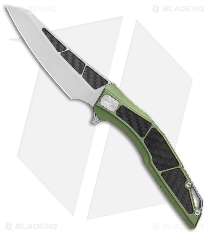 Stedemon Zon Zodiac Frame Lock Knife CF/Green Titanium (3.75" Satin) C04GRN