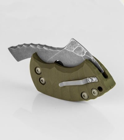 TuffKnives War Toad OD Green Integral Friction Folder Knife (2.1" Acid SW)