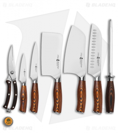 Tuo Cutlery Fiery Phoenix 8-Piece Kitchen Knife Block Set (Cleaver + Utility)