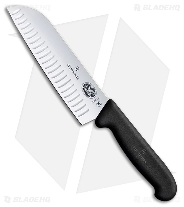 Victorinox 7" Santoku Fixed Blade Kitchen Knife Black TPE Granton
