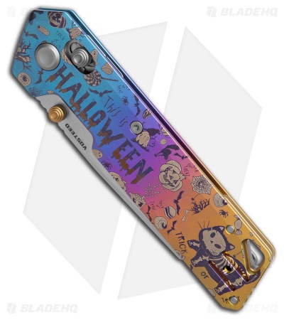 Vosteed Parallel Crossbar Lock Knife Halloween Spooky Purr Ti (3" Satin S35VN)