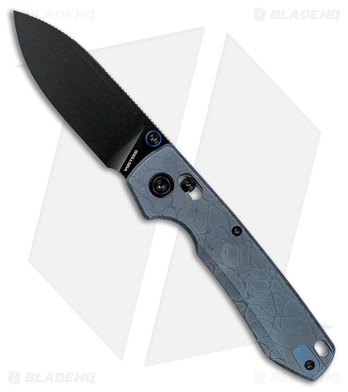Vosteed Raccoon TiSlim Crossbar Lock Knife Acid Wash Blue Ti (3.2" Black SW)