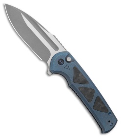 WE Knife Co. Sylox Button Lock Knife Blue Ti + Shredded CF (3.8" Gray SW)