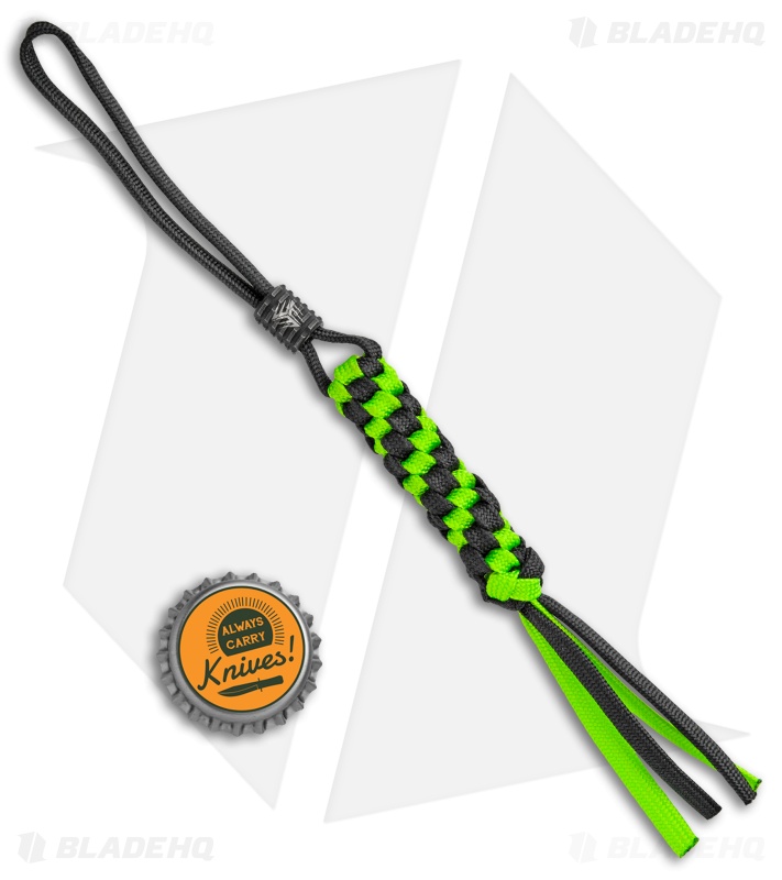 WE Knife Co. Tied Paracord Lanyard w/ Black Titanium Bead (Green/Black)