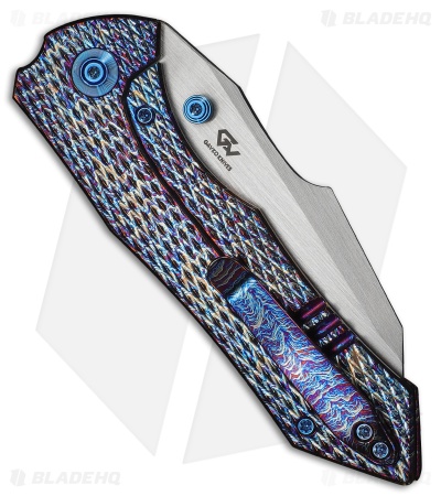 WE High-Fin XL Frame Lock Knife Diamond Pattern Flamed Titanium (3.5" Satin)