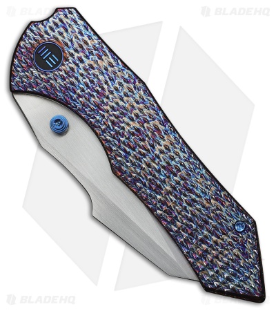 WE High-Fin XL Frame Lock Knife Diamond Pattern Flamed Titanium (3.5" Satin)