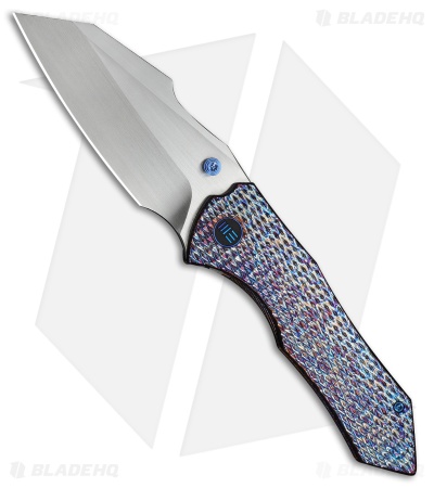 WE High-Fin XL Frame Lock Knife Diamond Pattern Flamed Titanium (3.5" Satin)