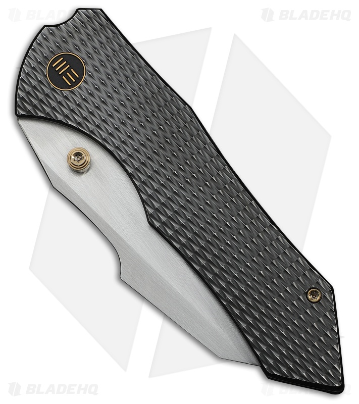 WE High-Fin XL Frame Lock Knife Diamond Pattern Polished Gray Ti (3.5" Satin)