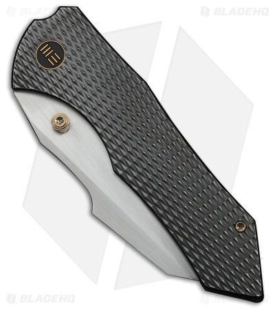 WE High-Fin XL Frame Lock Knife Diamond Pattern Polished Gray Ti (3.5" Satin)