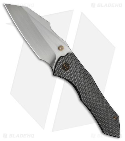 WE High-Fin XL Frame Lock Knife Diamond Pattern Polished Gray Ti (3.5" Satin)