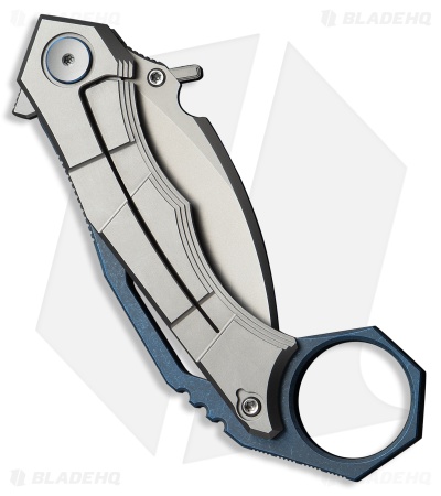 WE Knife Co. Tayra Frame Lock Knife Gray Ti + Blue Backspacer (2.2" SW)