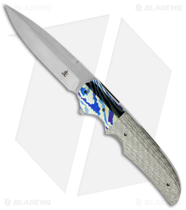 Jason Clark Custom Spear Point Folding Knife Moku-Ti/Silver Twill (3.625" Plain)