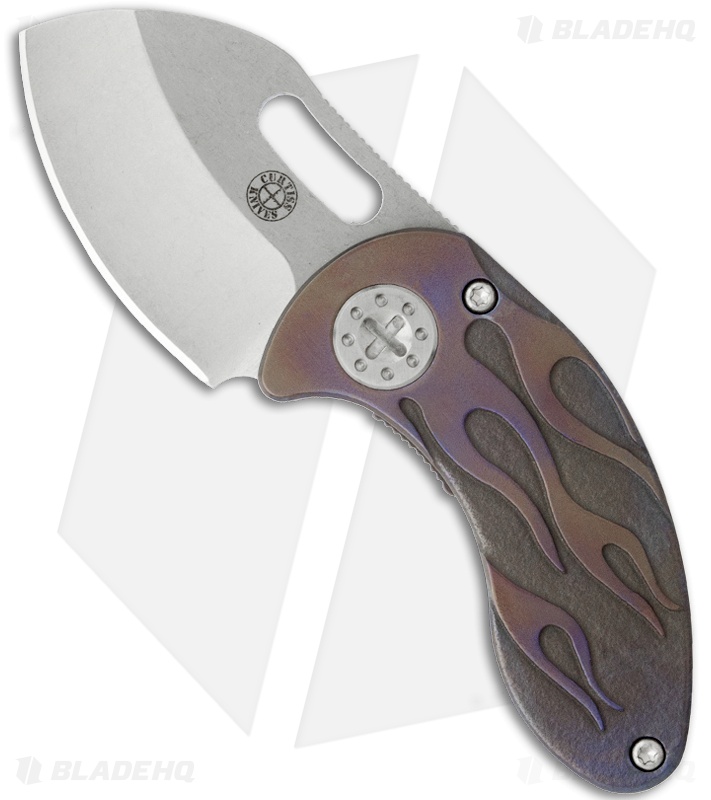 Curtiss Custom Knives Nano Folder Anodized Flame Titanium Knife (1.8" Plain)