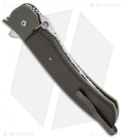 John Kubasek Scimitar Tanto Flipper Knife Lightning Strike CF (4" Hand Satin)