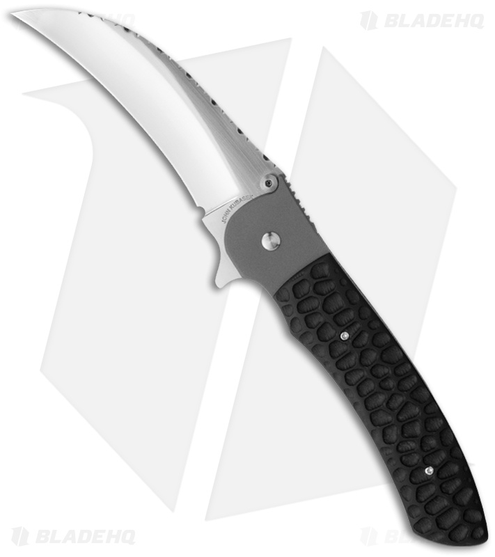 John Kubasek Hawkbill Flipper Knife w/ Jigged Micarta (4" Hand Satin)