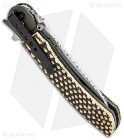 John Kubasek Wharncliffe Flipper Knife Armadillo Skin Handle (4" Hand Satin)