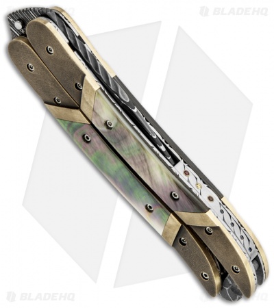 Corrie Schoeman Balisong Butterfly Knife Bronze w/ Black Lip Pearl (Damascus)