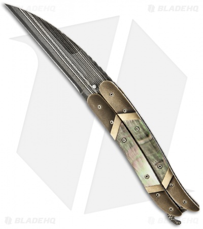 Corrie Schoeman Balisong Butterfly Knife Bronze w/ Black Lip Pearl (Damascus)