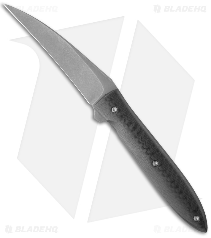 Brad Zinker Wharncliffe Knife Carbon Fiber Linerlock Flipper (3.75" Stonewash)