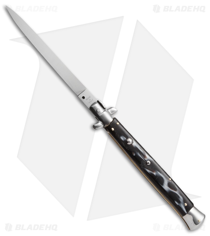 SKM 13" Italian Stiletto Automatic Knife Sim Horn (5.7" Satin Flat)