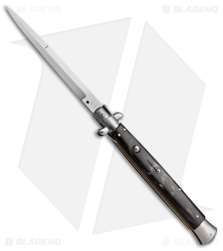 SKM 13" Italian Stiletto Automatic Knife Dark Horn (5.7" Satin Bayonet)
