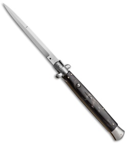 SKM 13" Italian Stiletto Automatic Knife Dark Horn (5.7" Satin Bayonet)