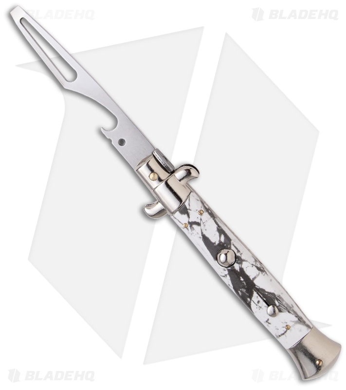 Frank B 8.5" Italian Stiletto Automatic Bottle Opener White Marble