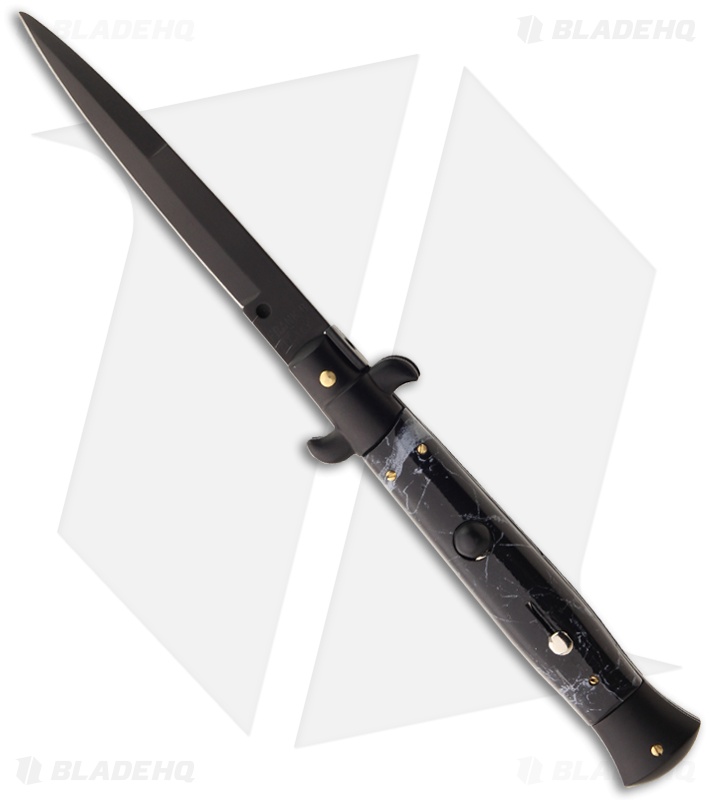 Frank B 9" Italian Stiletto Automatic Knife Black Marble (4" Black Bayo)