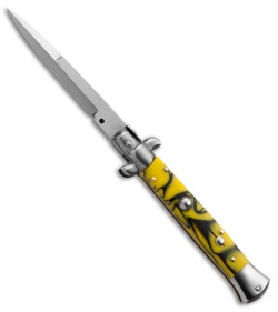 SKM 9" Italian Stiletto Automatic Knife Killer Bee Acrylic (4" Satin Bayonet)