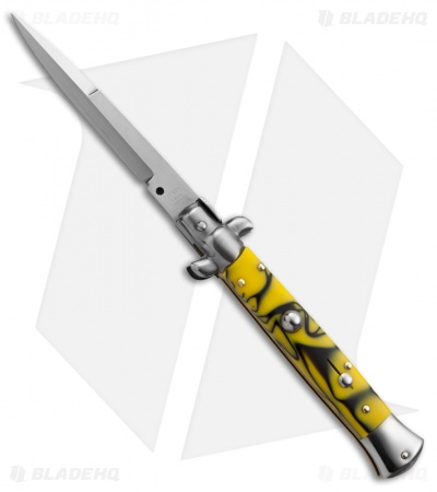 SKM 9" Italian Stiletto Automatic Knife Killer Bee Acrylic (4" Satin Bayonet)