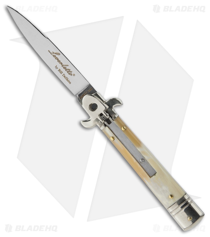 AKC Leverletto 7.75" Lever Lock Auto Italian Knife Honey (3.2" Satin Flat)