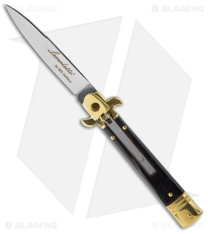 AKC Leverletto 7.75" Lever Lock Auto Italian Knife Dark Horn (3.2" Satin Flat)