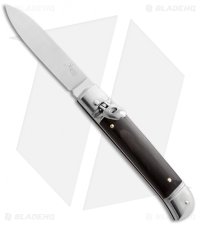 AKC Classic 8" Lever Lock  Automatic Italian Knife Dark Horn (3.2" Polish Flat)
