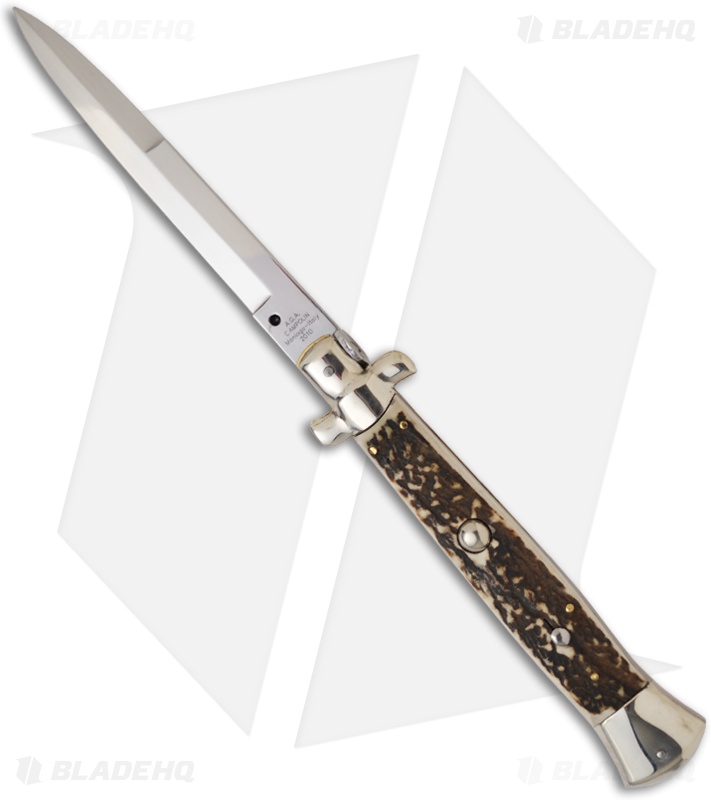 AGA Campolin 15" Automatic Italian Stiletto Knife Stag Horn (7" Satin Bayo)
