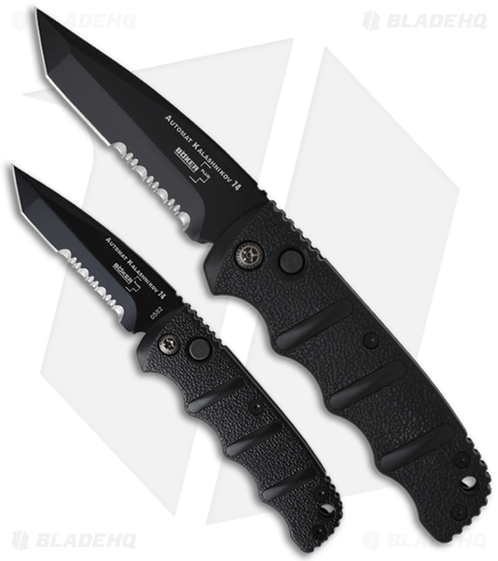 Boker Mini Kalashnikov Tanto Automatic Knife Black (2.5" D2 Black Serr)