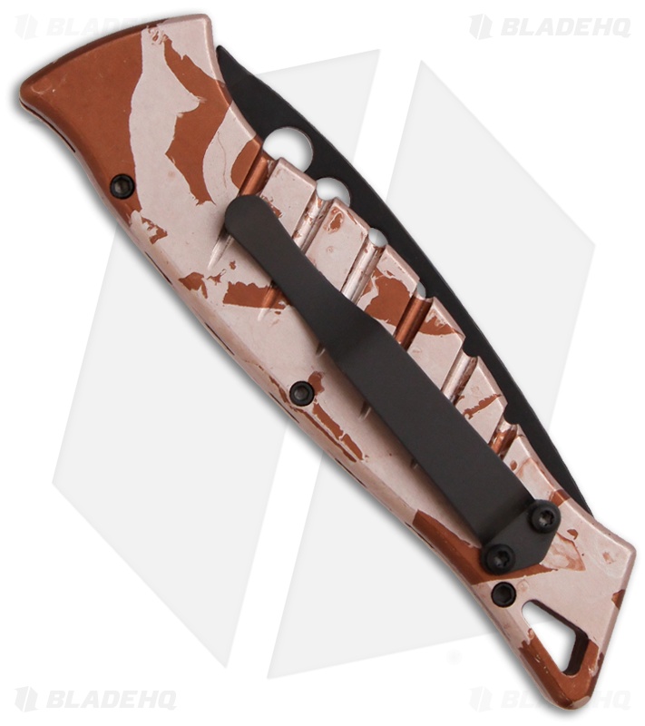 Piranha Amazon Automatic Knife Desert Camo Tactical (3.45" Black Serr)