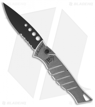 Piranha Silver Amazon Automatic Knife (3.5" Black Serr)