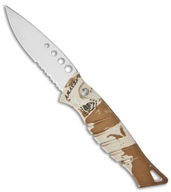 Piranha Amazon Desert Camo Automatic Knife (3.45" Mirror Serr)