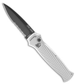 Piranha Bodyguard Automatic Knife Silver Tactical (3.3" Black Serr)