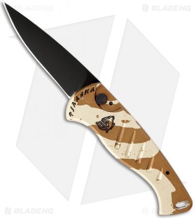 Piranha Fingerling Desert Camo Automatic Knife (2.5" Black Plain)