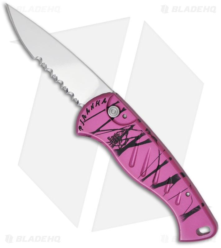 Piranha Fingerling Hot Pink Automatic Knife (2.5" Mirror Serr)