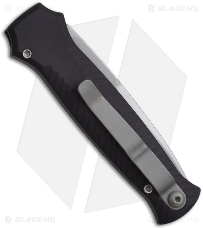 Piranha Mini-Guard Black Automatic Knife (2.9" Stonewash Serr)