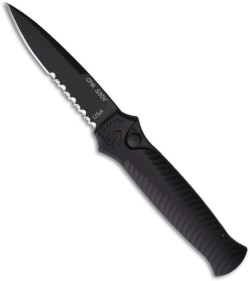 Piranha Mini-Guard Black Tactical Automatic Knife (2.9" Black Serr)