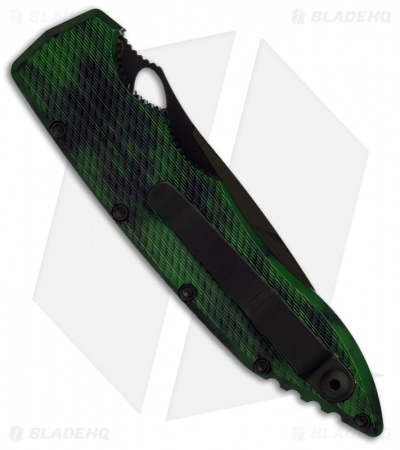 Piranha Mini Predator Green Tactical Automatic Knife (3.5" Black Serr)