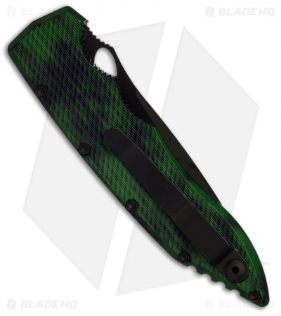 Piranha Mini Predator Green Tactical Automatic Knife (3.5" Black Plain)