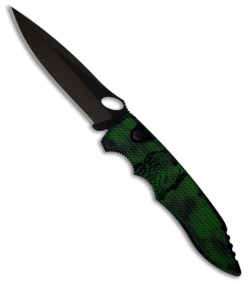 Piranha Mini Predator Green Tactical Automatic Knife (3.5" Black Plain)