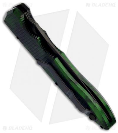 Piranha Mini Predator Green Tactical Automatic Knife (3.5" Black Plain)