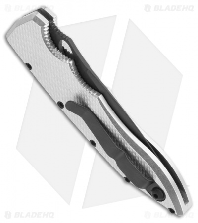 Piranha Mini Predator Silver Tactical Automatic Knife (3.5" Black Serr)