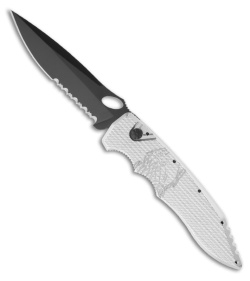 Piranha Mini Predator Silver Tactical Automatic Knife (3.5" Black Serr)