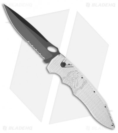 Piranha Predator Silver Tactical Automatic Knife (4.1" Black Serr)